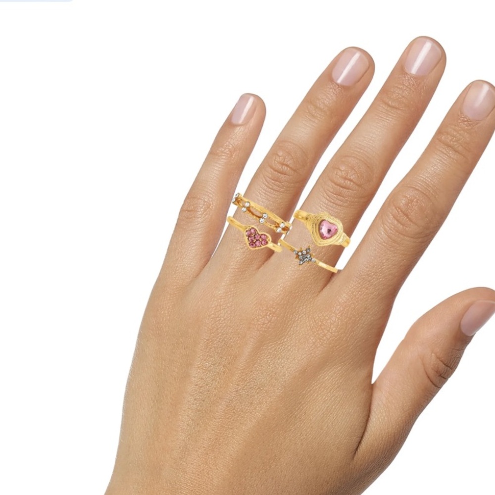 Brand New - Jessica Simpson Heart Ring Set Of 5. Great Gift and Stocking Stuffer